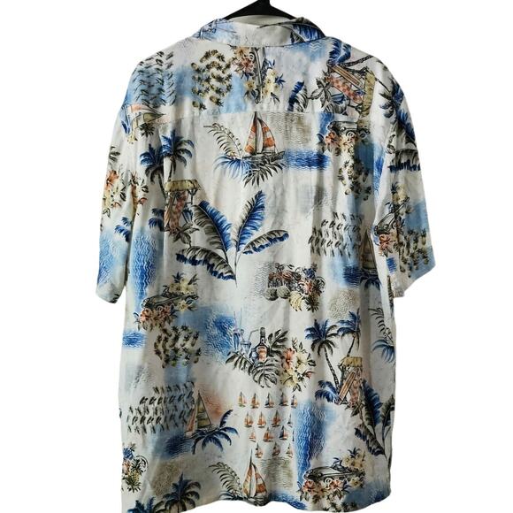 Batik Bay Rayon XL Hawaiian Button Up Car Classic Blue Palm - Picture 2 of 6